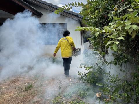 พ่นหมอกควันกำจัดยุงลาย พาหะนำโรคไข้เลือดออก